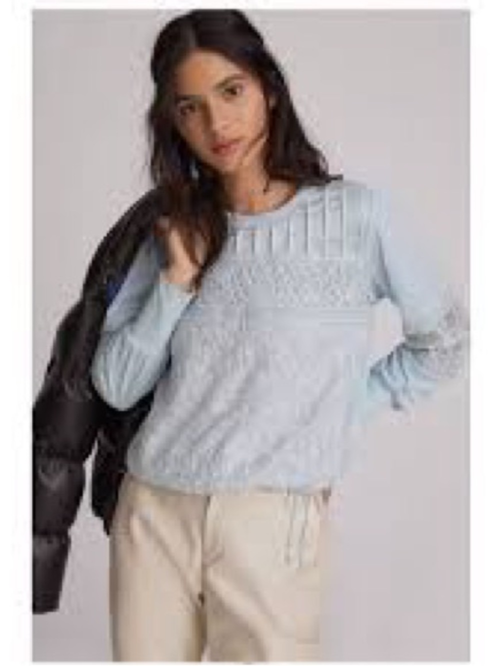 Anthropologie TINY Women Romantic Cotton Lace Long Sleeve Top In Teal Blue Sz S